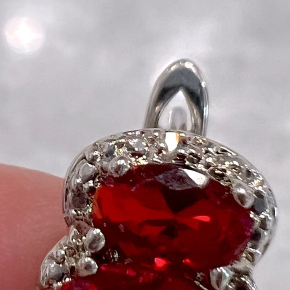Trilogy Red Gemstone Diamond Accent Latch Back Earrings - Picture 8 of 12